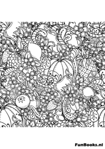 Motif de gribouillage nature dense avec citrouilles et plantes pour l'automne coloriage