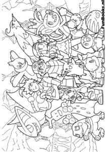 Collage de varios Pokemon legendarios e iniciales detallado dibujo para colorear