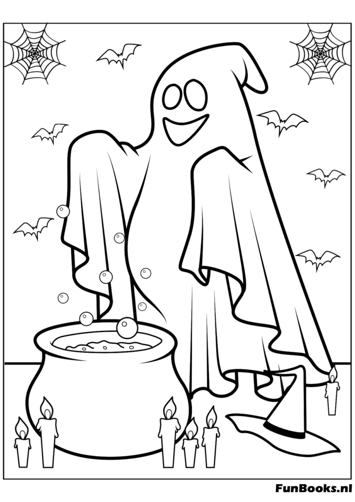 Spinnennetz und Süßigkeiten — leichtes Halloween-Ausmalbild, kostenlos druckbar