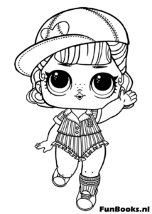 Genial muñeca LOL vistiendo una gorra de béisbol y pantalones cortos de mezclilla estilo hip hop dibujo para colorear