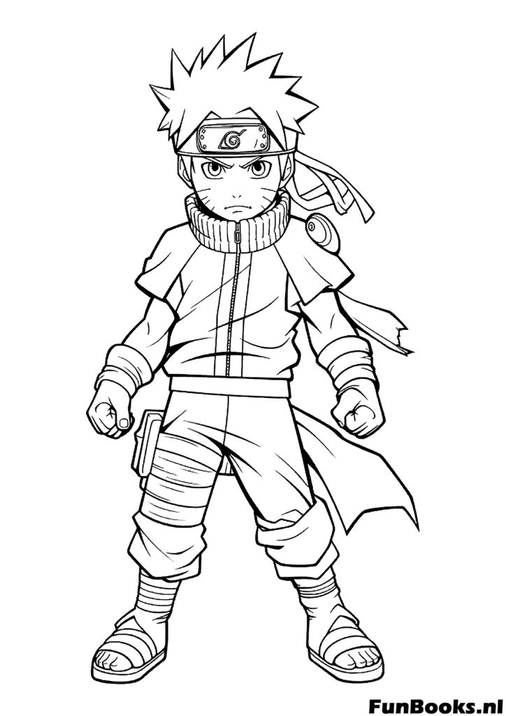Clásico joven Naruto Uzumaki de pie listo para una misión dibujo para colorear