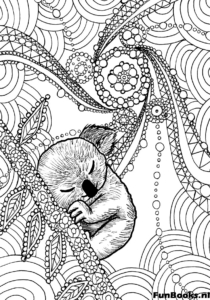 Mignon koala câlinant un arbre style zentangle coloriage