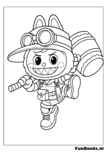 Labubu disfrazado de bombero valiente dibujo para colorear