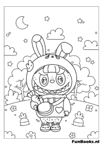 Labubu con sudadera de orejas de conejo dibujo para colorear