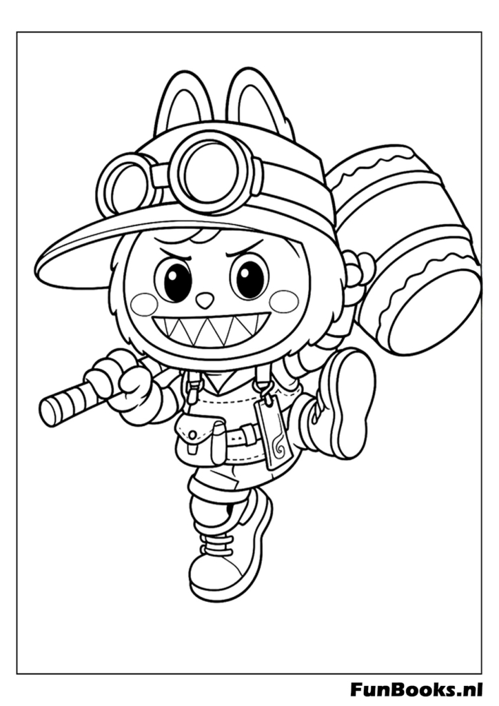 Labubu déguisé en pompier courageux coloriage