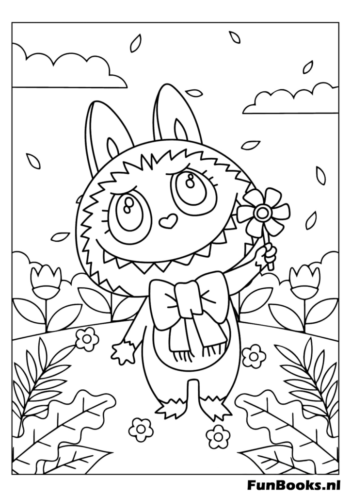 Labubu portant un imperméable ou un sweat à capuche coloriage