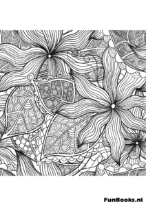 Lirios tropicales exóticos y orquídeas con estambres largos dibujo para colorear detallado