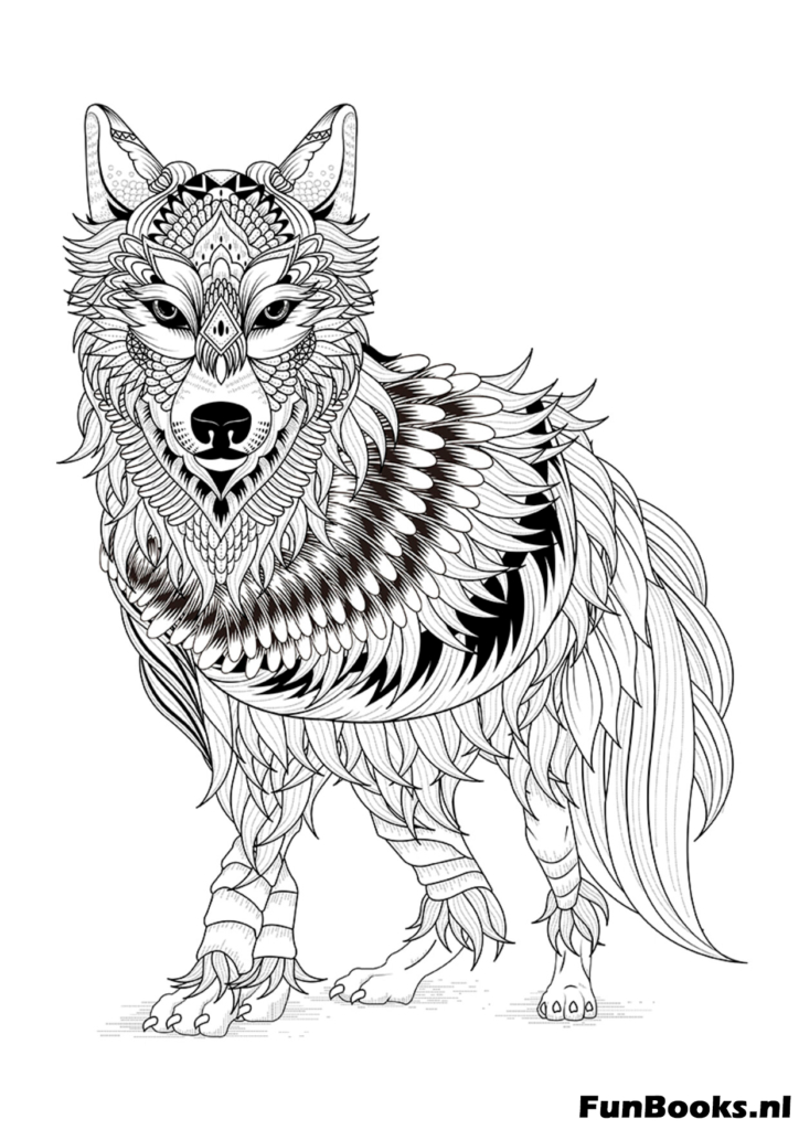 Lobo aullando arte lineal dibujo detallado para colorear
