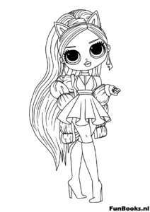 Muñeca con gafas y lazo para colorear en casa