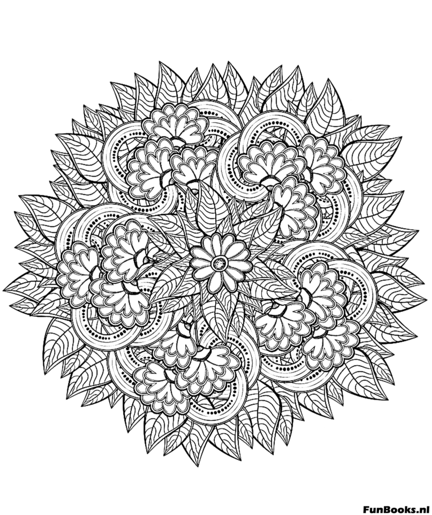 Mandala de flores perfectamente simétrico para enfoque y alivio del estrés dibujo para colorear