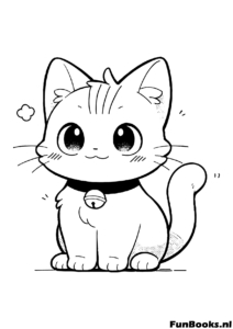 Dessin simple d'un mignon chat marchant portant un collier style anime coloriage