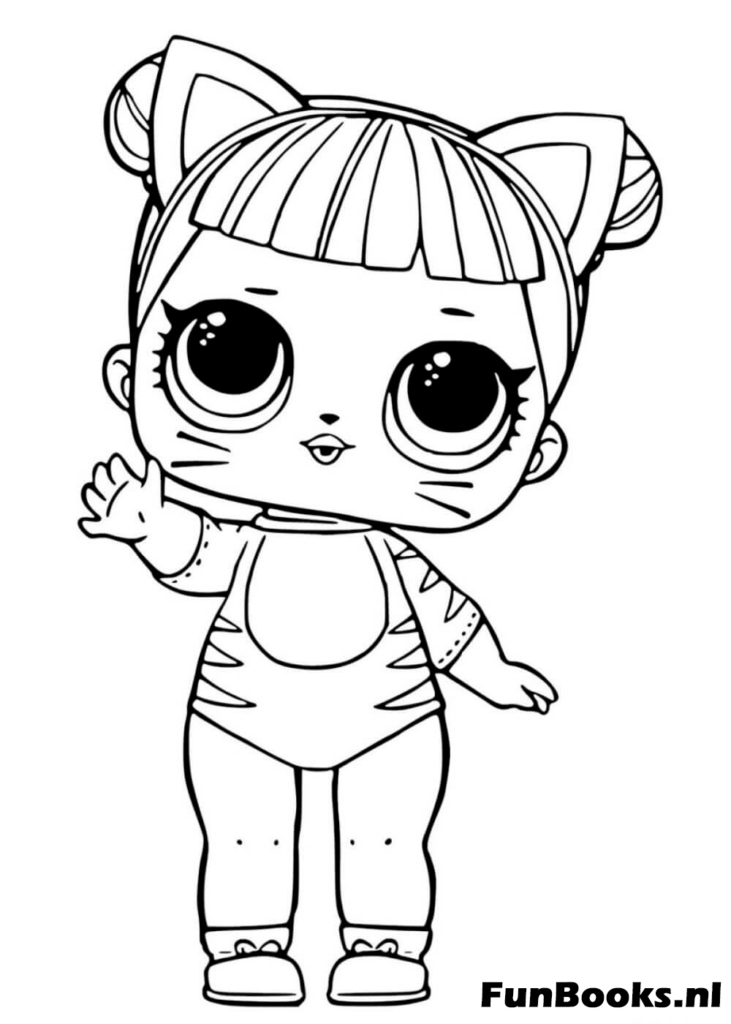 Adorable poupée LOL portant un costume de chaton avec des oreilles coloriage