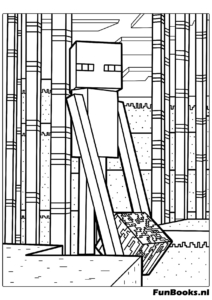 Dibujo para colorear de Minecraft para imprimir con esqueleto arquero en bosque de bambú