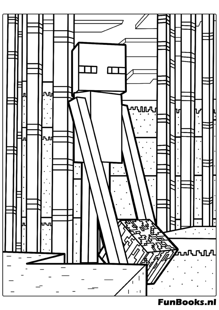 Coloriage Minecraft à imprimer avec squelette archer dans une forêt de bambous