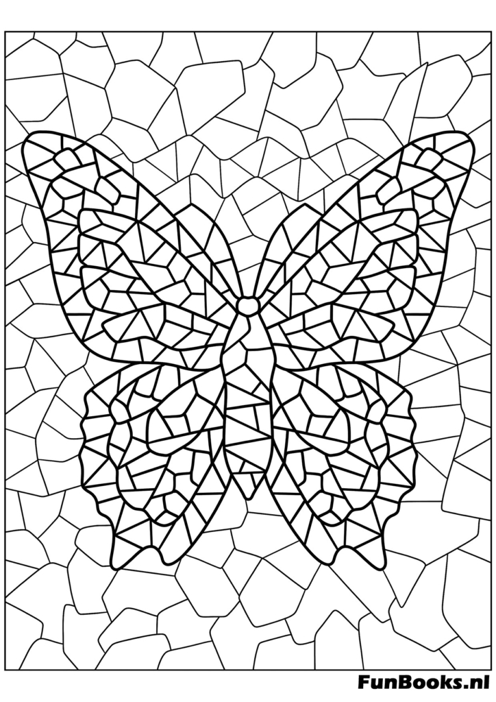 Beau papillon avec ailes en mosaïque géométrique style vitrail coloriage