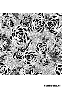 Motif continu de fleurs de pivoines et roses pour art thérapie adultes coloriage