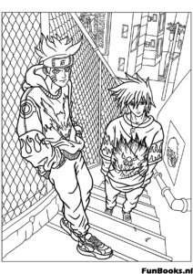 Naruto assis avec son maître Jiraiya l'Ermite pas net scène relaxante coloriage