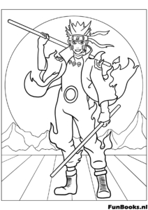 Naruto en Mode Ermite portant un grand parchemin sur son dos coloriage épique