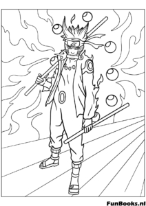Naruto Sabio Seis Caminos Dibujo para colorear Naruto en Modo Sabio de los Seis Caminos sosteniendo su bastón dibujo para colorear