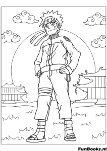 Naruto debout grand avec un sourire confiant rêvant de devenir Hokage coloriage