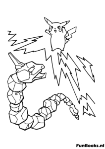 Gigante serpiente de roca Pokemon Onix rugiendo dibujo para colorear