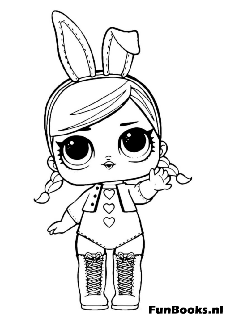 Mignonne poupée LOL portant un serre-tête oreilles de lapin coloriage