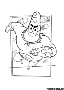 Patrick Étoile de Bob l'éponge courant vite avec un grand sourire sur son visage ayant l'air excité et énergique coloriage