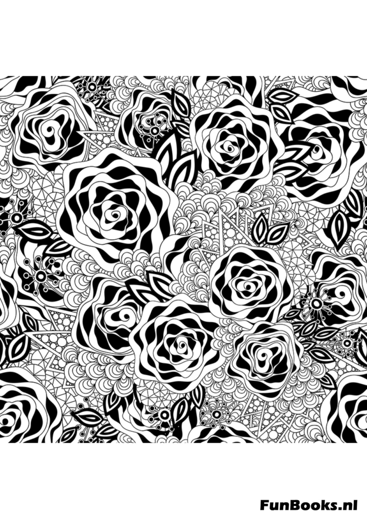 Patrón continuo de flores de peonías y rosas para arteterapia de adultos dibujo para colorear