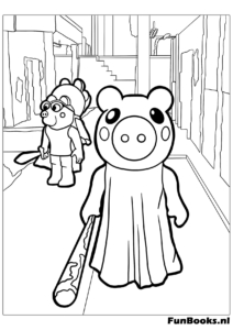 Piggy Chassant un Joueur dans Roblox Coloriage