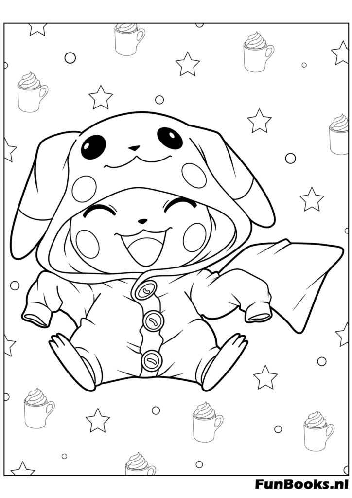 Chibi Pikachu portant un mignon costume d'animal à capuche coloriage