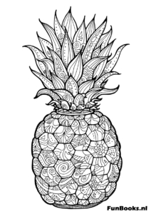 Fruta de piña detallada con patrones de piel texturizada para colorear adultos dibujo para colorear