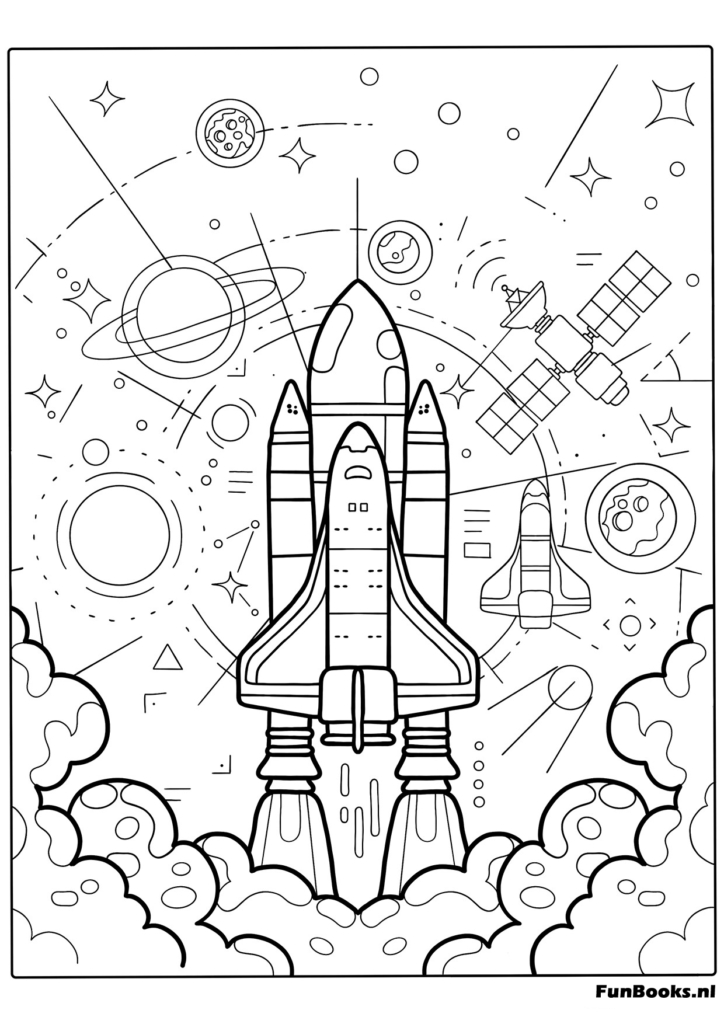 Fusée détaillée style dessin technique coloriage