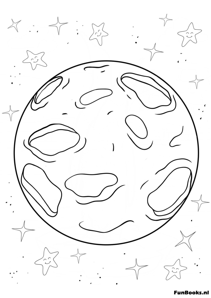 Planète avec beaucoup de cratères comme Mercure ou Mars coloriage