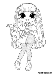 Poupée LOL chic portant une robe et tenant un petit sac à main coloriage