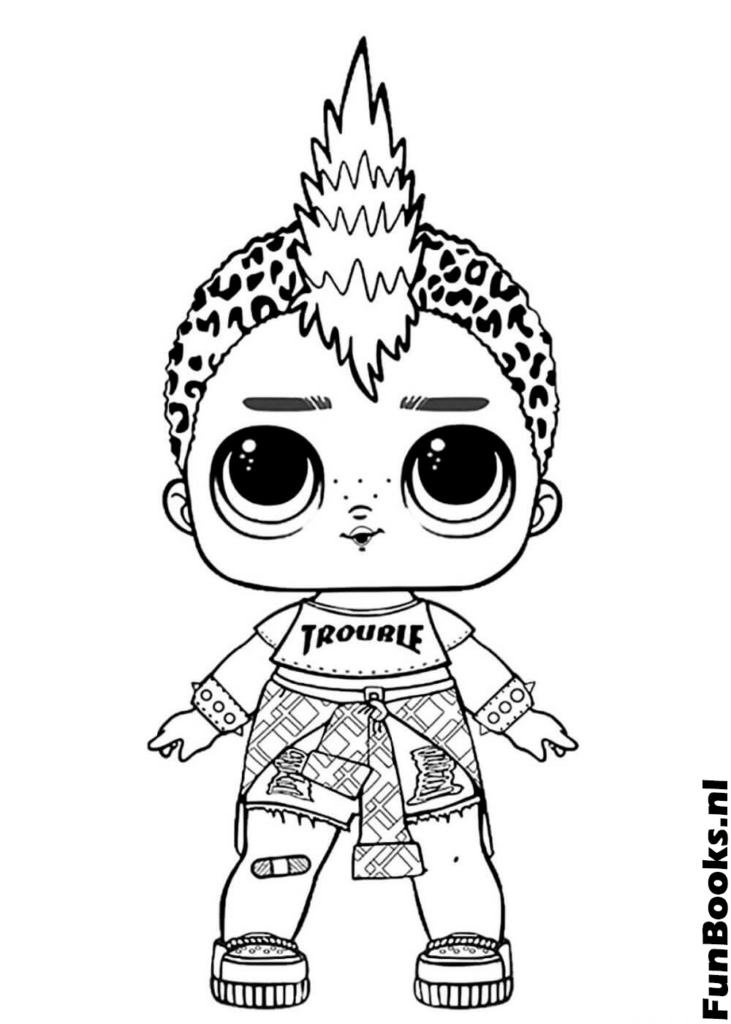 Muñeca LOL punk rockera con peinado mohawk y atuendo vanguardista dibujo para colorear
