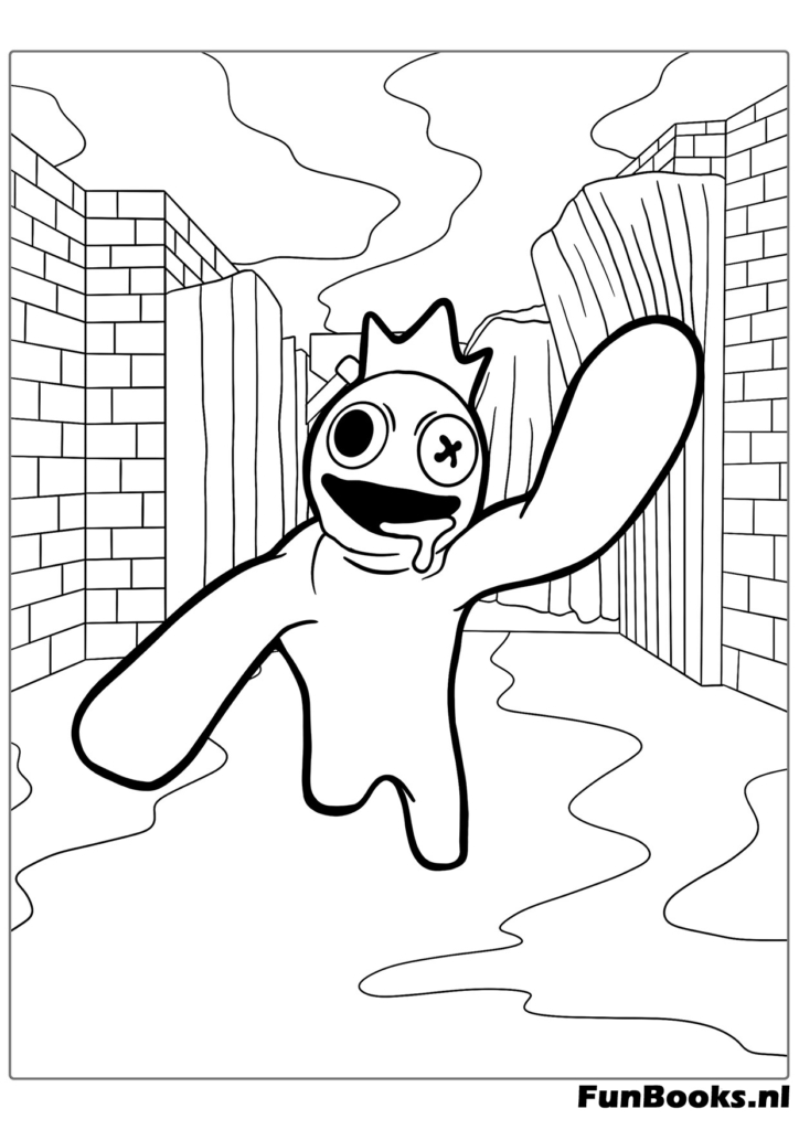 El personaje Blue de Roblox Rainbow Friends caminando con los brazos abiertos dibujo para colorear