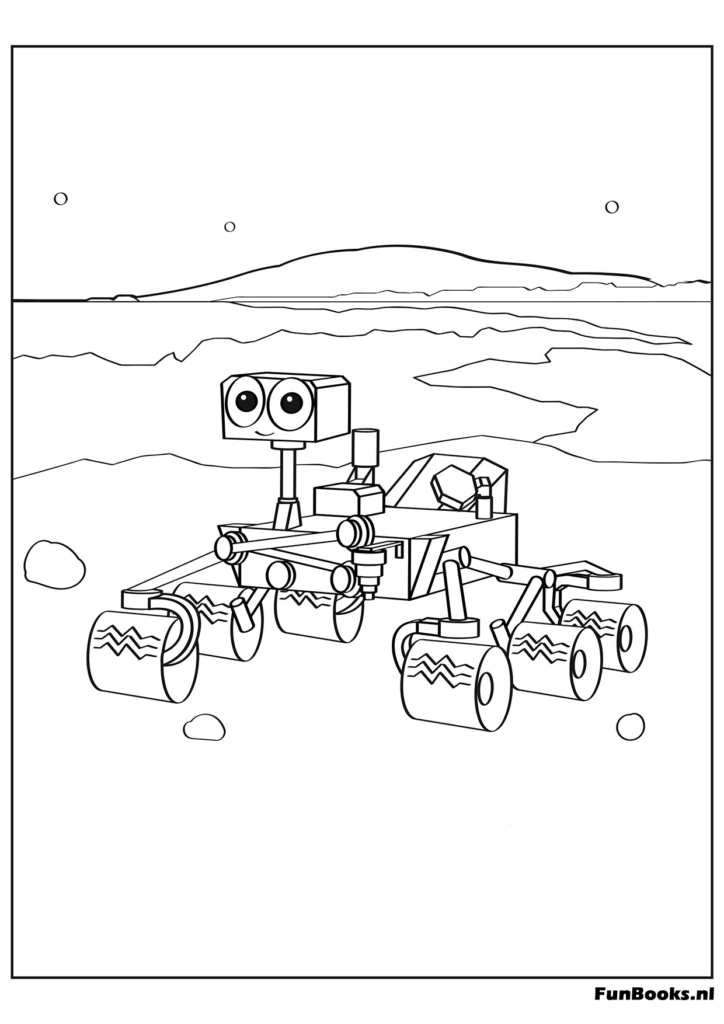 Vehículo explorador conduciendo en la superficie de Marte dibujo para colorear