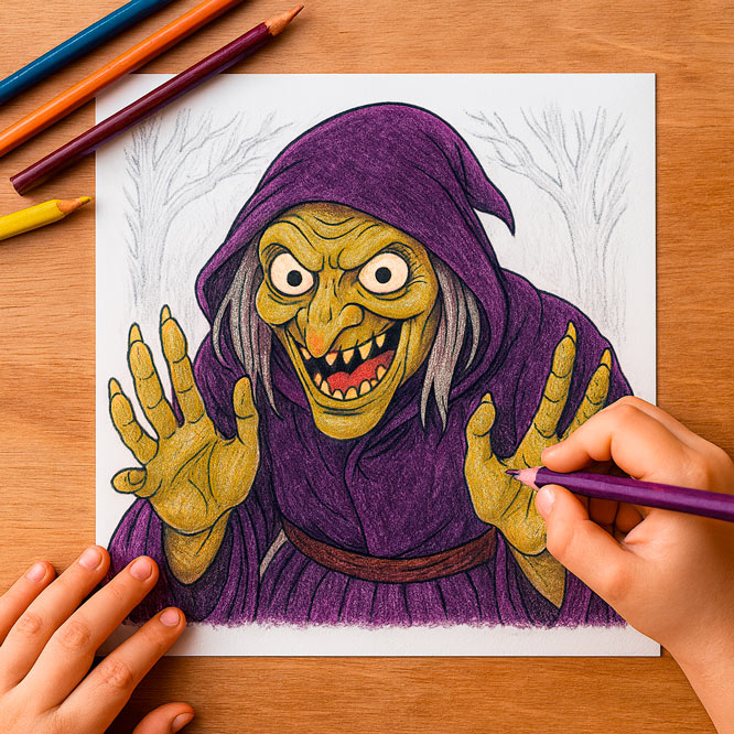 Hella y el hechizo de Halloween Libro de colorear de Halloween con historia: 51 escenas, de la aldea de las brujas a la cripta. Ayuda a Hella a romper la maldición.