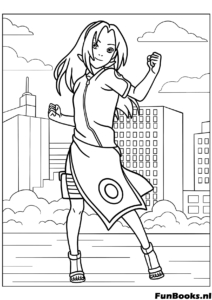 Sakura Haruno de Pie Dibujo para colorear Sakura Haruno posando con la banda de Konoha hermosa kunoichi dibujo para colorear