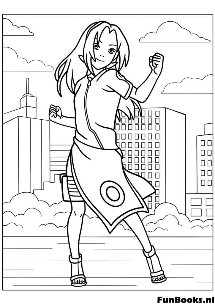 Sakura Haruno posant avec le bandeau de Konoha belle kunoichi coloriage