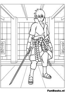 Sasuke Uchiha tenant son épée prêt pour le combat pose cool anime coloriage