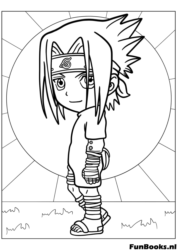 Sasuke Uchiha regardant par-dessus son épaule personnage d'anime sérieux coloriage