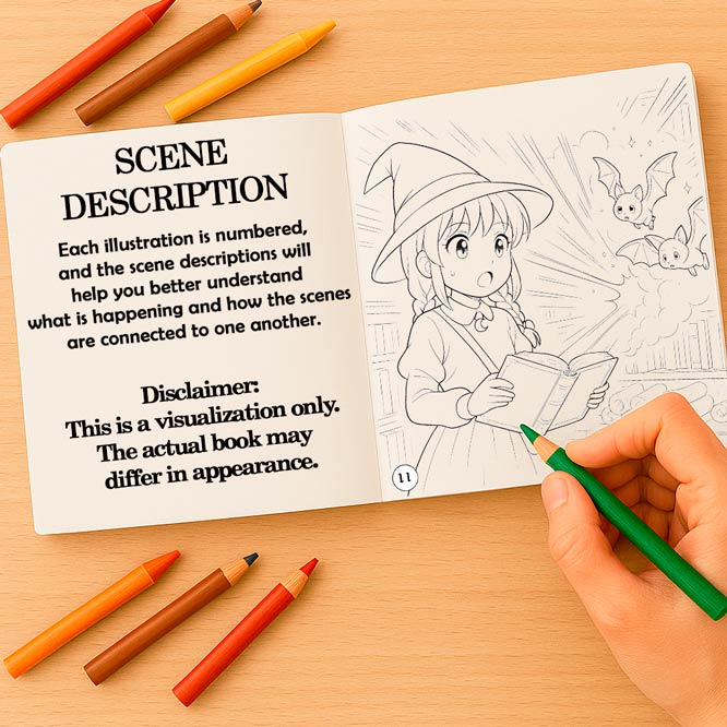 Hella and the Halloween Spell | Coloring Book Open coloring book showing numbered scenes that guide the story; child-friendly layout.