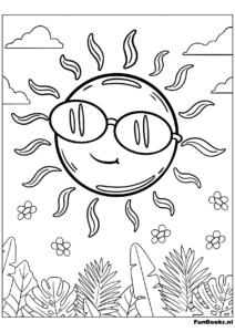 Personnage soleil drôle portant des lunettes de soleil coloriage