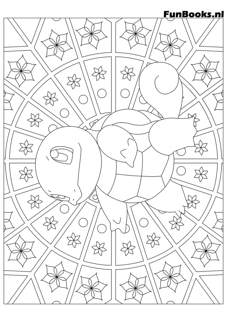 Squirtle con patrones detallados de mandala en el caparazón dibujo para colorear