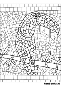 Ave tucán tropical en una rama vitral geométrico dibujo para colorear