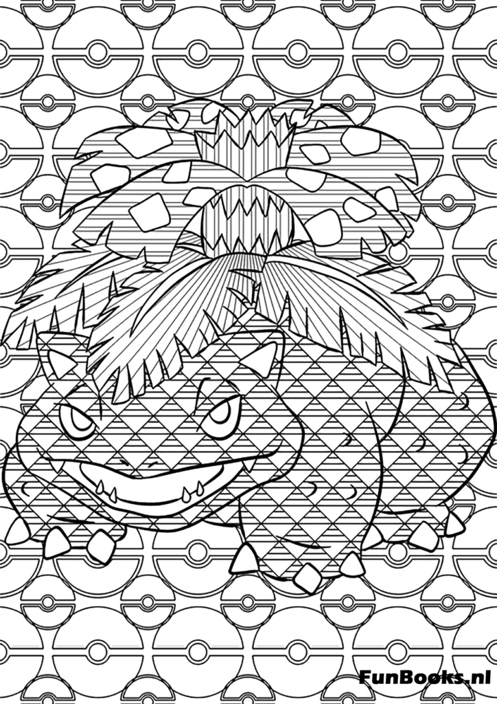 Venusaur detallado con patrones florales de mandala arteterapia dibujo para colorear