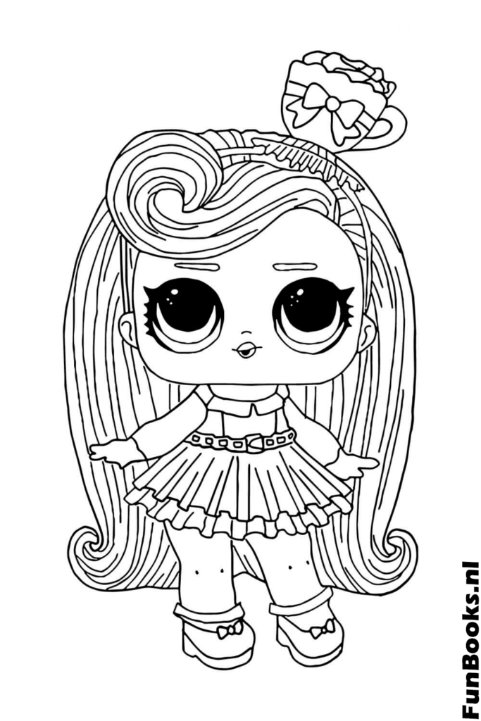 Elegante muñeca LOL vistiendo un vestido elegante en capas para una fiesta dibujo para colorear