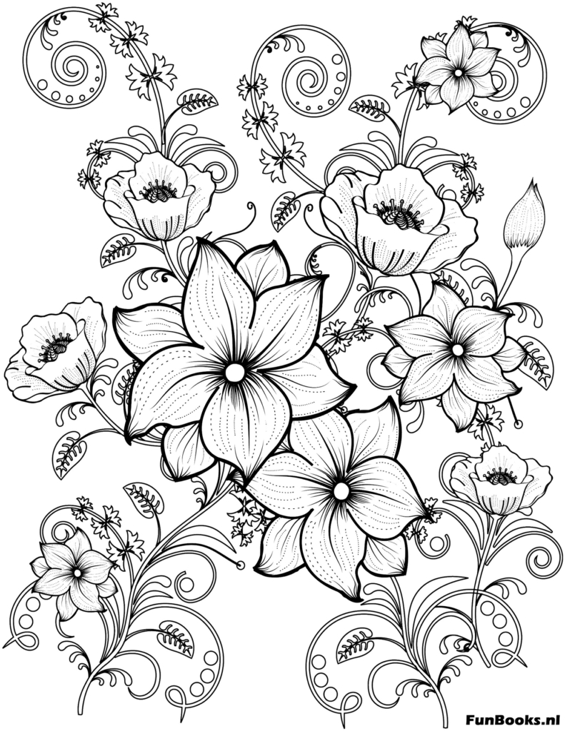 Vignes florales artistiques et tourbillons motif pour coloriage créatif coloriage