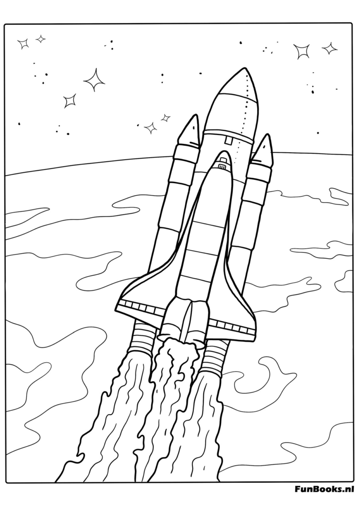 Cohete volando recto hacia arriba con escape dibujo para colorear